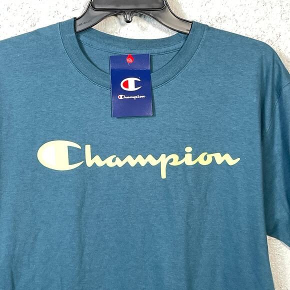 Champion Men's Graphic Jersey Script logo T-Shirt Aqua, Medium - Picture 2 of 7